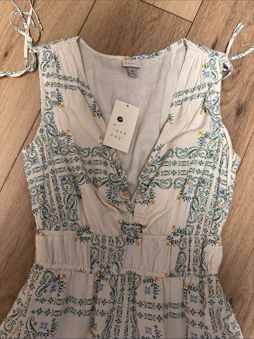 a new day NWT XS (S) Cream Green Geometric paisley boho Print midi dress